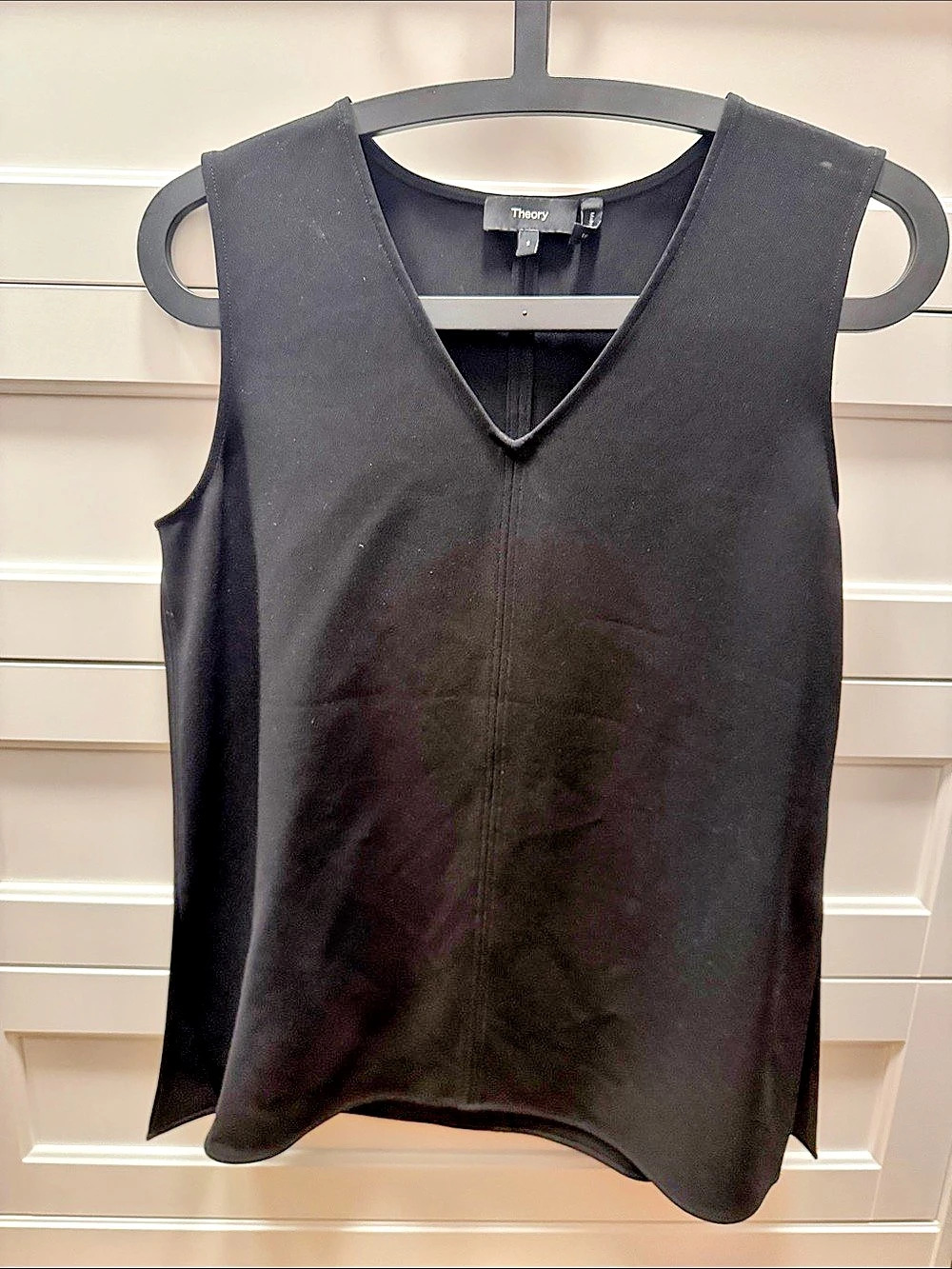 Theory V-Neck Blouse in Admiral Crepe Black V-Neck Tank Top Size Small